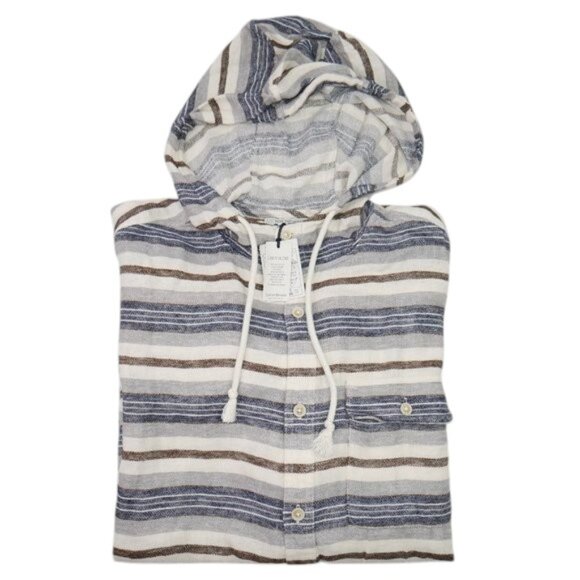Lucky Brand Baja Stripe Long Sleeve Hoodie Shirt Linen Blend Men's Size M NEW - Picture 4 of 5